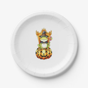 Halloween Cute Frog on Pumpkin Paper Plate