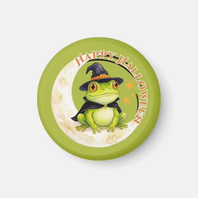 Halloween Cute Frog Toad Witch Green Magnet (Front)