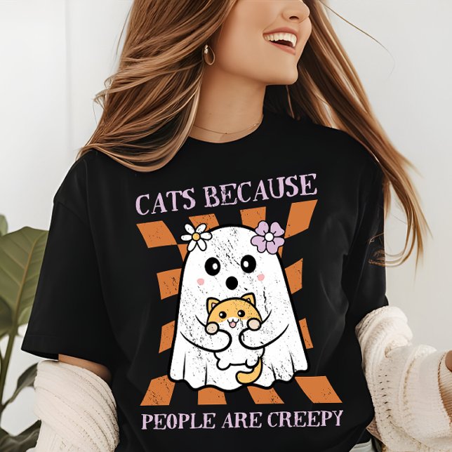 Halloween Cute Funny Ghost Cat Lover Tri-Blend Shirt (Creator Uploaded)