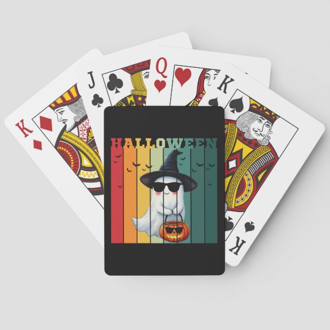 Halloween cute funny ghost pumpkin gift ideas playing cards (Back)
