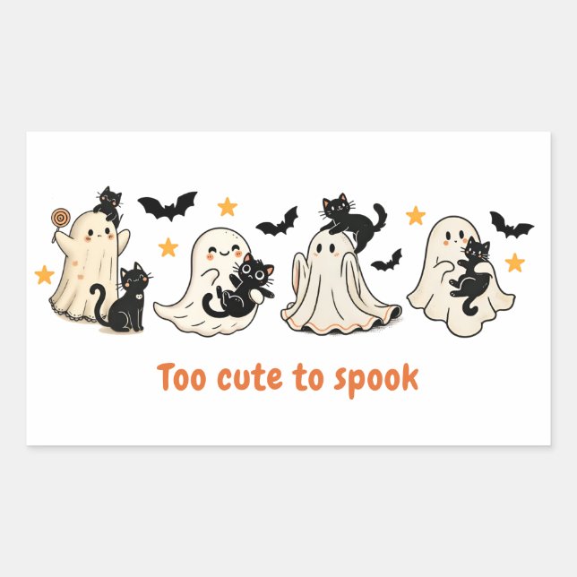 Halloween Cute Funny Spooky Ghost Cat  Rectangular Sticker (Front)