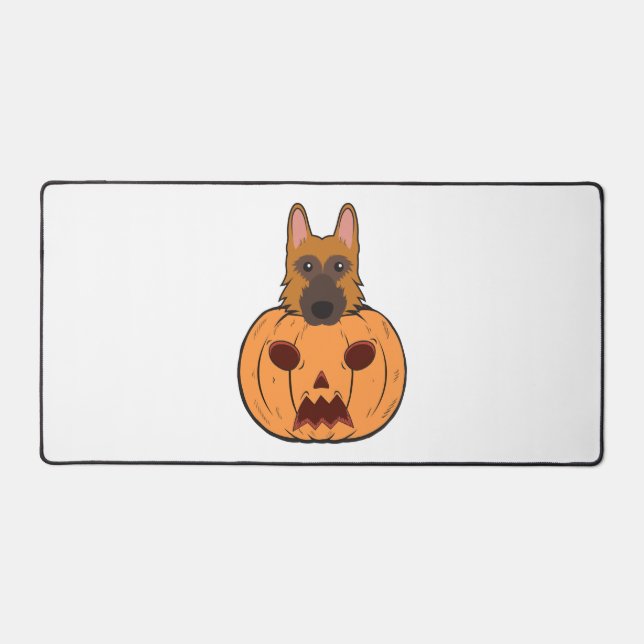 Halloween Cute German Shepherds Stuck In A Pumpkin Desk Mat (Front)