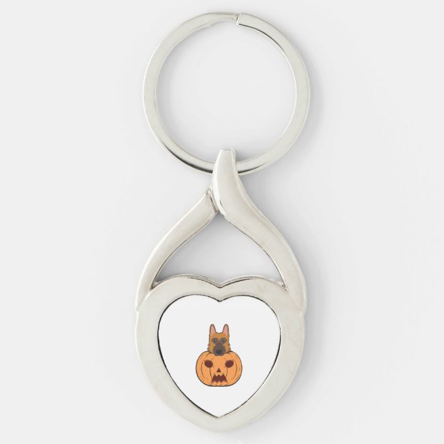 Halloween Cute German Shepherds Stuck In A Pumpkin Key Ring (Front)