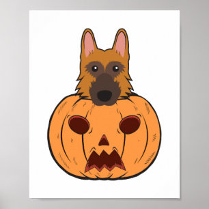 Halloween Cute German Shepherds Stuck In A Pumpkin Poster