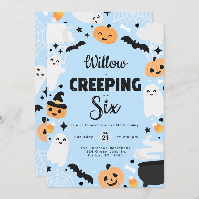 Halloween Cute Ghost 6th Birthday Party Invitation (Front/Back)
