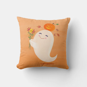 Halloween Cute Ghost and Flowers Cushion