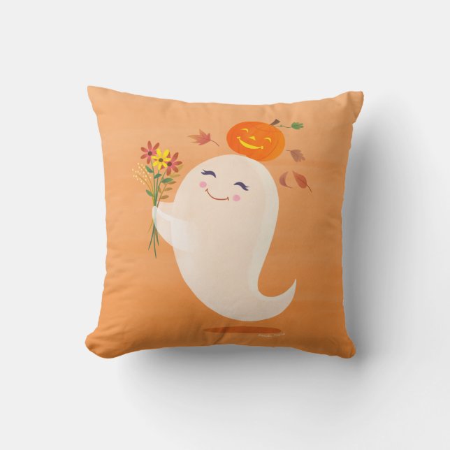 Halloween Cute Ghost and Flowers Cushion (Front)
