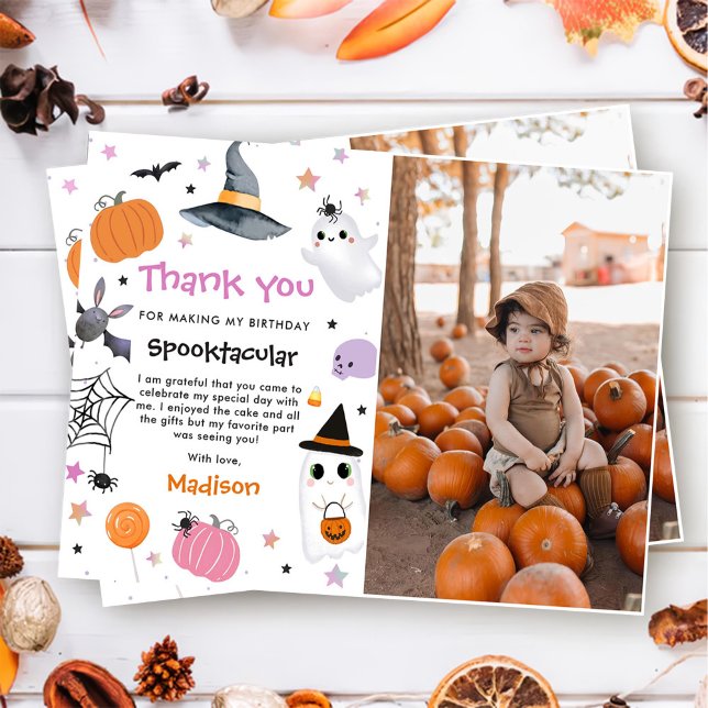 Halloween Cute Ghost Birthday Photo Thank You Card (Creator Uploaded)