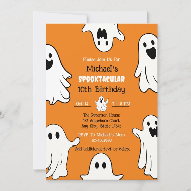 Halloween Cute Ghost Birthday Spooktacular  Invitation (Front)