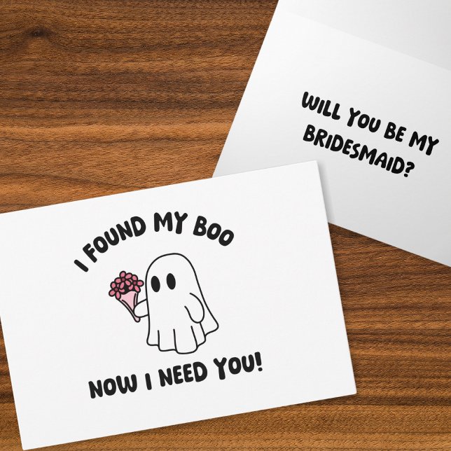 Halloween Cute Ghost Boo Funny Bridesmaid Proposal Card (Halloween bridesmaid proposal card featuring a cute ghost design—perfect for your spooky wedding!)