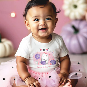 Halloween Cute Ghost Boo Pink Purple Girl Name Baby T-Shirt