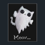 Halloween cute ghost cat postcard<br><div class="desc">Adorable kawaii cats sometimes are not just ordinary cats at all. Like this cute cat -imagine that - Halloween cat ghost - and instead of usual ghostly voices it meows. How cute... This Halloween art is available on many cat stuff here in Party Monster Store - and they are perfect...</div>