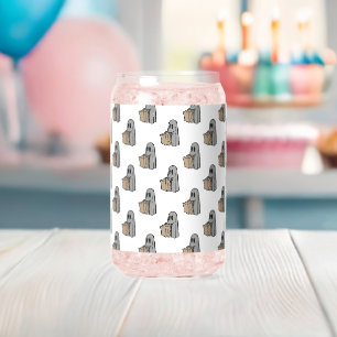 Halloween, Cute Ghost Grey, Trick Or Treat, Boo Can Glass