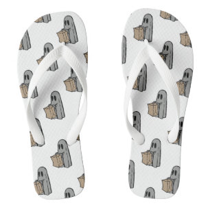 Halloween, Cute Ghost Grey, Trick Or Treat, Boo Jandals