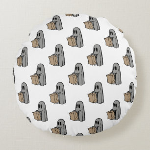 Halloween, Cute Ghost Grey, Trick Or Treat, Boo Round Cushion