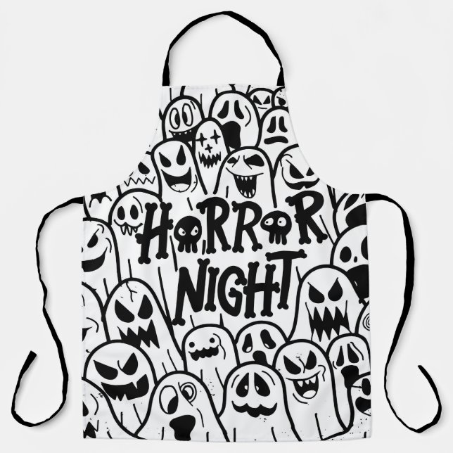 Halloween cute ghost icon in various style, patter apron (Front)