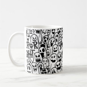 Halloween cute ghost icon in various style, patter coffee mug