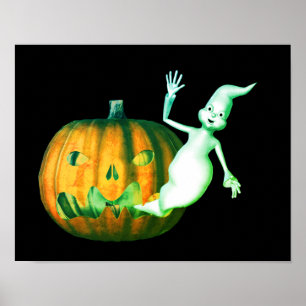 Halloween Cute Ghost Jack O Lantern Poster