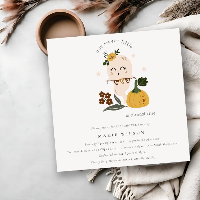 Halloween Cute Ghost Little Boo Baby Shower Invite (Creator Uploaded)