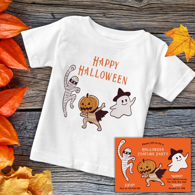 Halloween Cute Ghost, Mummy, Pumpkin Monster Baby T-Shirt (Kids not so scary halloween t-shirt for trick or treating. cute ghost, pumpkin monster, mummy. )