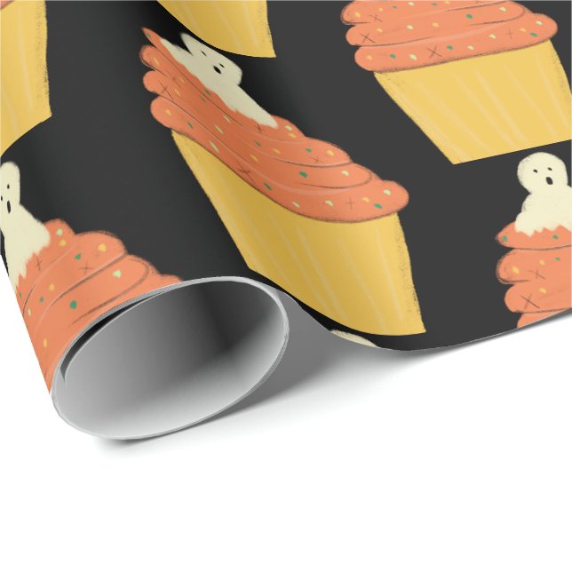 Halloween Cute Ghost on Cupcakes Wrapping Paper (Roll Corner)