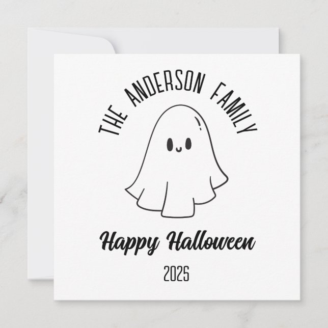 Halloween Cute Ghost Personalised Name Year Holiday Card (Front)