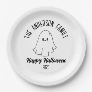 Halloween Cute Ghost Personalised Name Year Paper Plate
