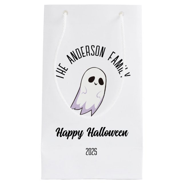 Halloween Cute Ghost Personalised Name Year Small Gift Bag (Front)