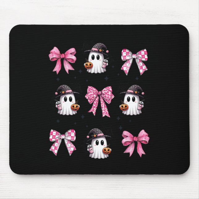 Halloween Cute Ghost Pink Coquette Bows Ghost Hall Mouse Pad (Front)