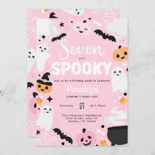 Halloween Cute Ghost Pumpkin 7th Birthday Party Invitation