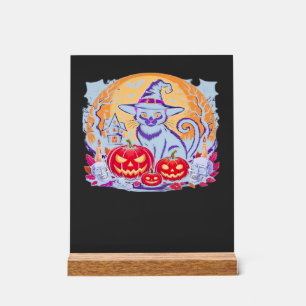 Halloween Cute Ghost Pumpkin Cat Classic T-Shirt Acrylic Sign