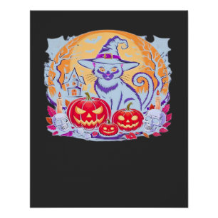 Halloween Cute Ghost Pumpkin Cat Classic T-Shirt Poster