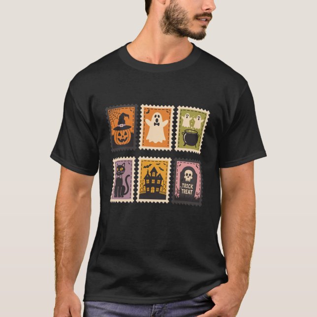 Halloween Cute Ghost Pumpkin Cat  T-Shirt (Front)