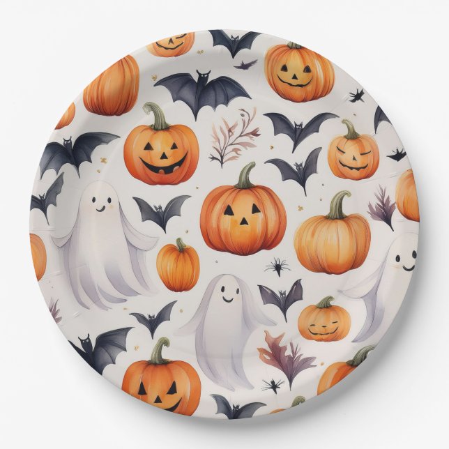 Halloween Cute Ghost Pumpkin Party Plate (Front)