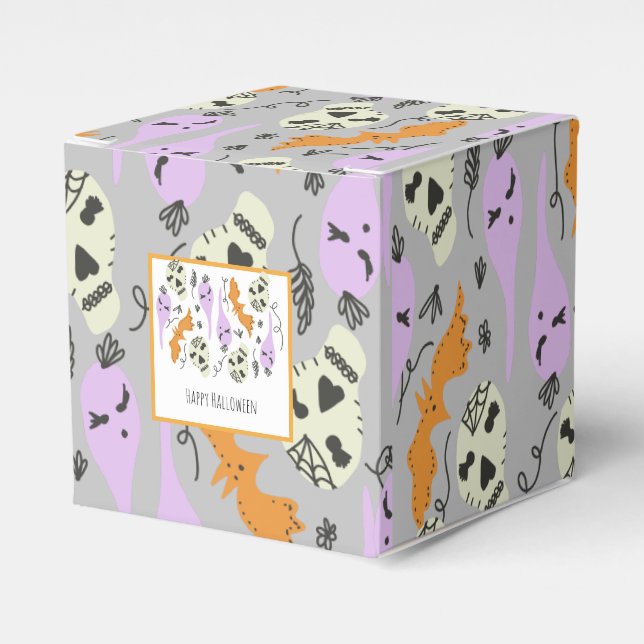 Halloween Cute Ghost Skull Doodle Pattern Grey Favour Box (Front Side)