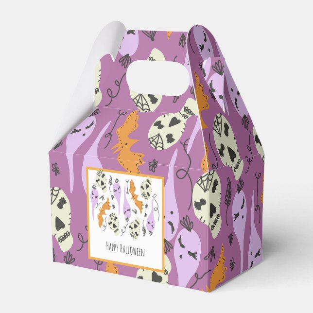 Halloween Cute Ghost Skull Doodle Pattern Purple Favour Box (Front Side)