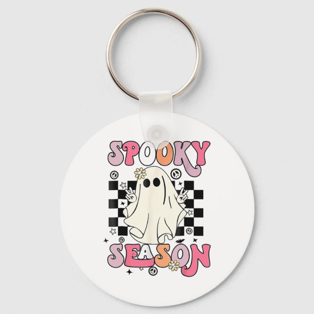 Halloween Cute Ghost Spooky Season  Key Ring (Front)