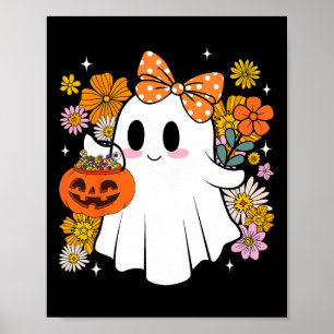 Halloween Cute Ghost Vintage Floral Trick Or Treat Poster