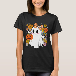 Halloween Cute Ghost Vintage Floral Trick Or Treat T-Shirt