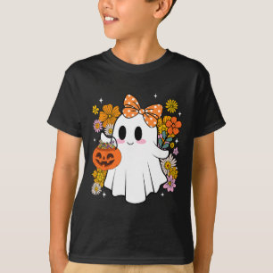 Halloween Cute Ghost Vintage Floral Trick Or Treat T-Shirt