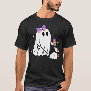 Halloween Cute Ghost Walking Dog Spooky Coquette G T-Shirt