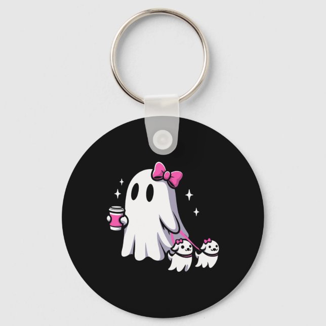 Halloween Cute Ghost Walking Dog Spooky Pink Coque Key Ring (Front)