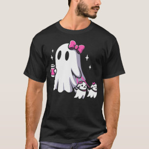 Halloween Cute Ghost Walking Dog Spooky Pink Coque T-Shirt