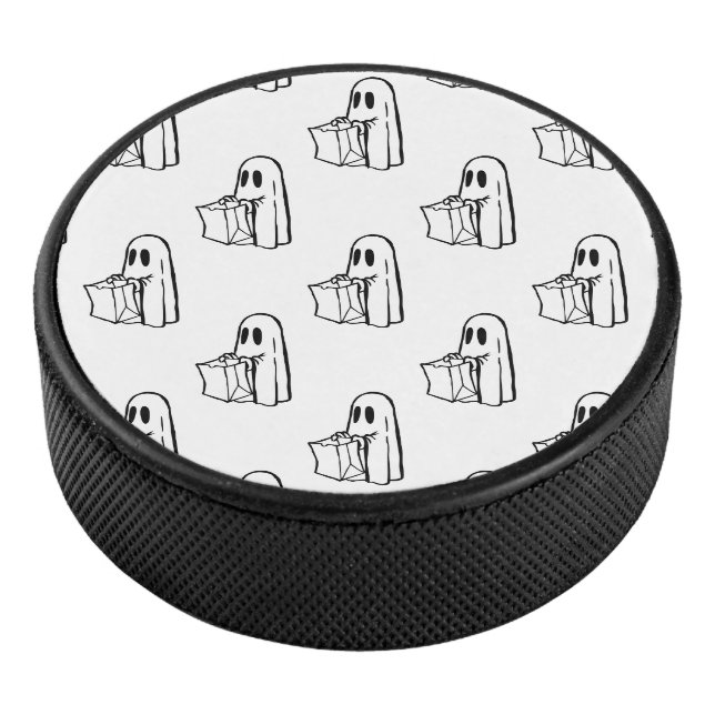 Halloween, Cute Ghost White, Trick Or Treat, Boo Hockey Puck (3/4)