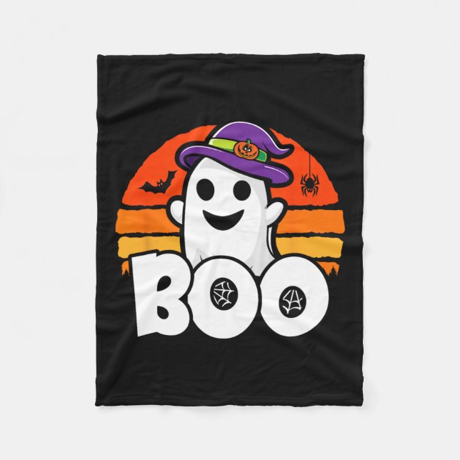Halloween - Cute Ghost Witch - Boo - Funny Hallowe Fleece Blanket (Front)
