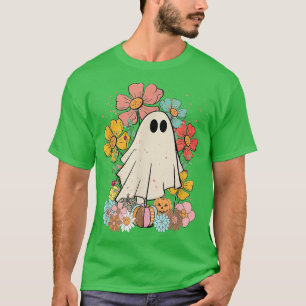 Halloween Cute Ghost With Beautiful Garden 374 T-Shirt