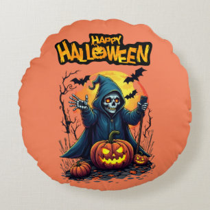 Halloween: Cute Ghosts and Pumpkin Family Round Cushion