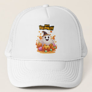 Halloween: Cute Ghosts and Pumpkin Family Trucker Hat