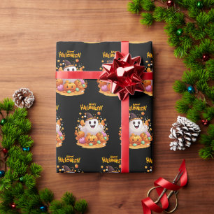 Halloween: Cute Ghosts and Pumpkin Family Wrapping Paper