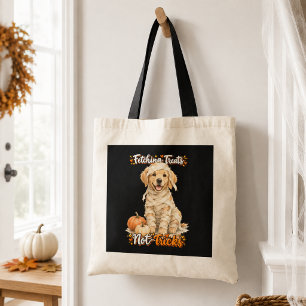 Halloween Cute Golden Retriever Mummy Tricks Black Tote Bag